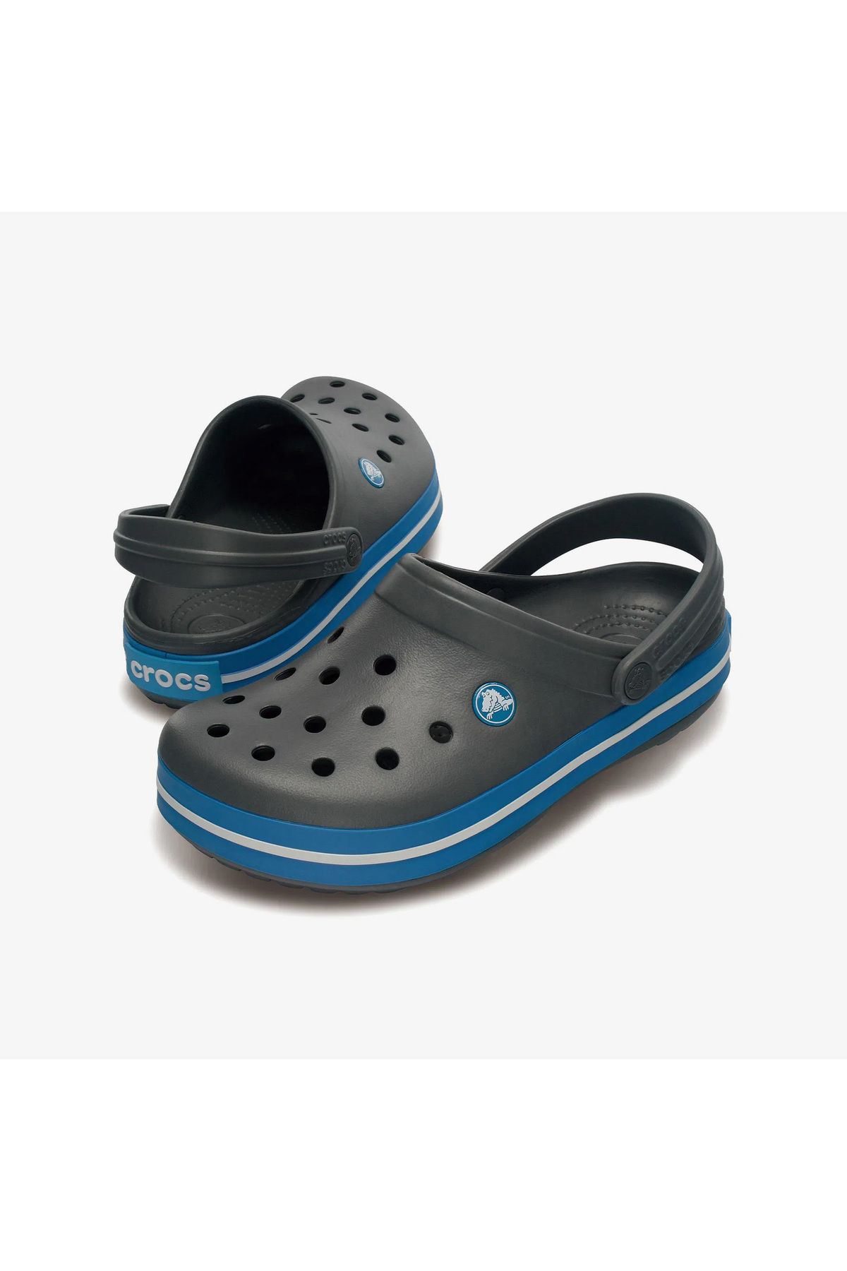 Koyu Gri Unisex Crocband Kenarı Mavi Beyaz Çizgili Terlik - Görsel 3